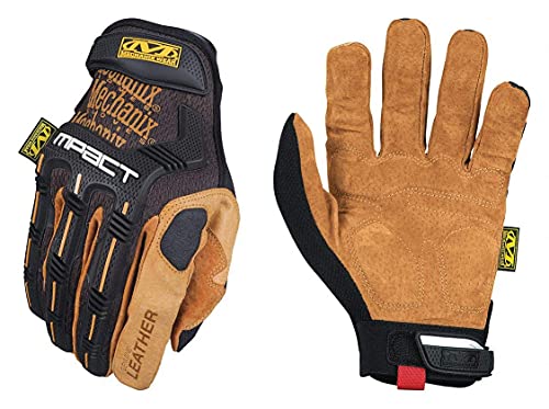 Mechanix Wear: M-Pact Leather Work Gloves - Absorbs Vibrations, Impact Protection, Abrasion Resistant (Medium, Brown/Black)