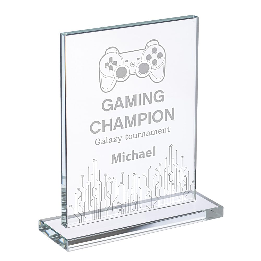 Wanapix | Trofeo Personalizado con Nombre y Texto | Cristal Grabado (Escala de Grises) | Premio Personalizado | Rectangular 12x19 cm | Incluye Estuche para Guardar | Detalle Original — view 4