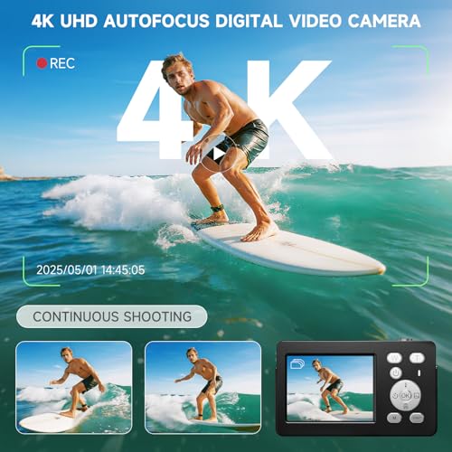 4K Digital Cameras for Photography, 64MP UHD Autofocus Compact Camera with 32GB SD Card, 2.8" Large Screen and 18X Digital Zoom, Portable Mini Video Camera, Suitable for Kids,Adult,Beginners by VisionX - Image 2