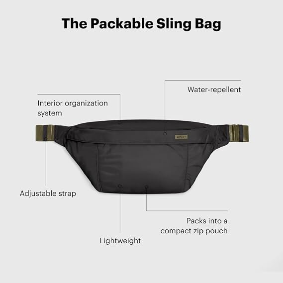 Away Packable Sling Bag - Versatile Lightweight Crossbody Bag for Travel, Water Resistant Waist Pack for Women & Men, Ideal Foldable Travel Essential, Navy Blue