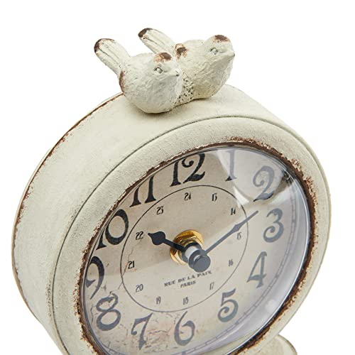 Creative Co-Op Vintage Pewter Mantel Clock With Birds, Distressed Cream #TOP4