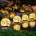 PATIOPIA Solar Lights Outdoor for Yard Patio Porch, Garden Decor Birthday Gifts for Mom Women, Solar Globe Lights Waterproof Cracked Glass Ball Outdoor Decorations Balcony Backyard (4 Pack Warm White)