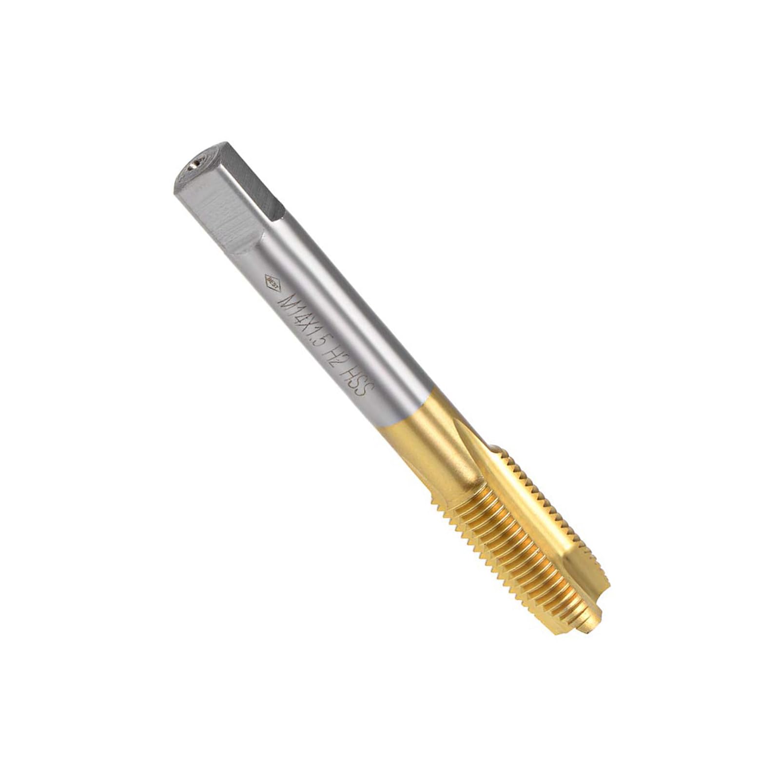 Boxonly Spiral Point Plug Threading Tap M14 x 1.5mm Thread, for Drilling and Tapping H2 3 Flutes HSS, Titanium Coated
