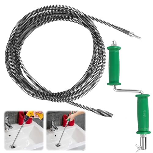 Espiral de Limpieza de Tuberías 5m x 10mm, Desatascador Manual para Drenajes, Ideal para Fregaderos, WC, Bañeras y Tuberías Obstruidas
