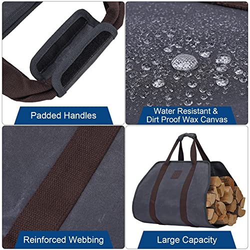 Willow Weave Canvas Firewood Log Carrier, Fireplace Log Carriers & Holders, Firewood Carrier, Wood Carrying Bag For Firewood, Grey Color #TOP6