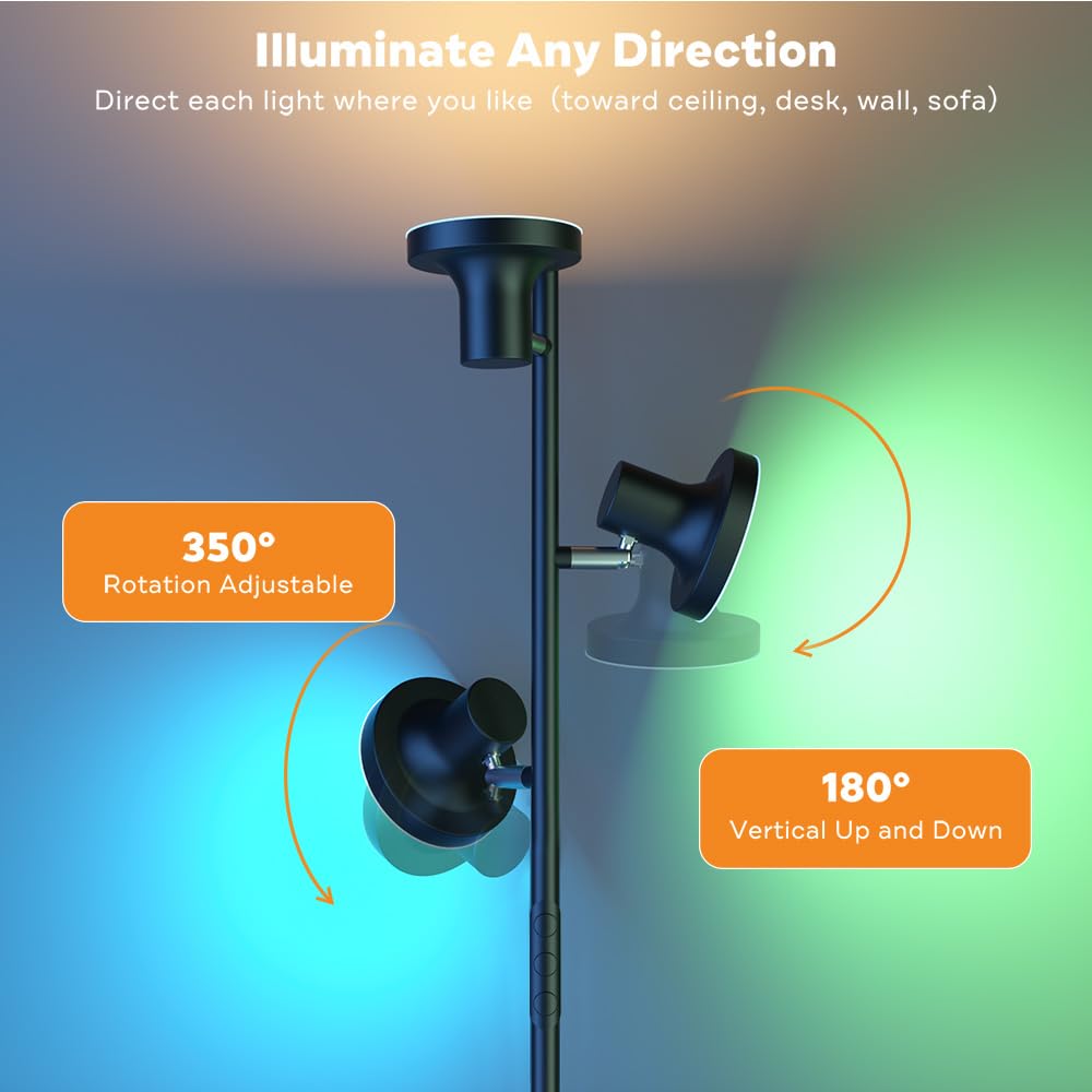 SIBRILLE Stehlampe LED Dimmbar RGB, 36W Deckenfluter LED Dimmbar 2500LM mit Fernbedienung & Berührung 2700K-6500K, 3-Licht Leselampe Moderne Stehleuchte Stehlampe für Wohnzimmer Schlafzimmer Büro