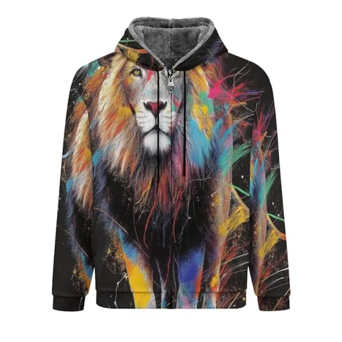 Sweat à capuche hommes doublé polaire et imprimé lion graffiti