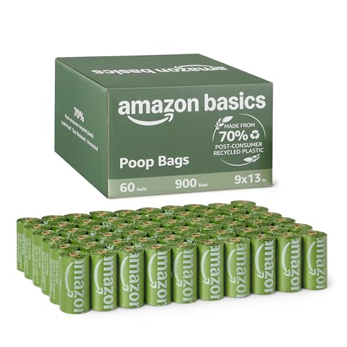 Amazon Basics Sacchetti per Escrementi e Rifiuti di Cani in Materiale Riciclato Senza Dispenser, Inodori, 900 Sacchetti (60 Confezioni da 15 Sacchetti)