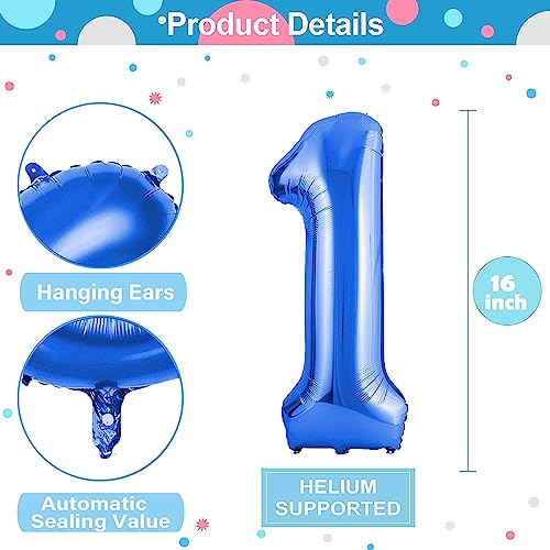 Image of Number Balloons 16 Inch Mylar Foil Number 0-9 Balloons Set for Party Decoration Custom Digital Balloons 10 Pieces Party Supplies (Blue)