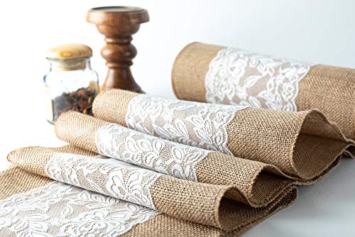 Burlap Table Runner | Roll of Burlap Fabric | Extra Dense and Neatly Woven Jute Ribbon | Burlap Roll for Fall Ribbon DÃ©cor | Rustic Burlap Table Runner |Made by Designer Burlap (W/ Lace, 12