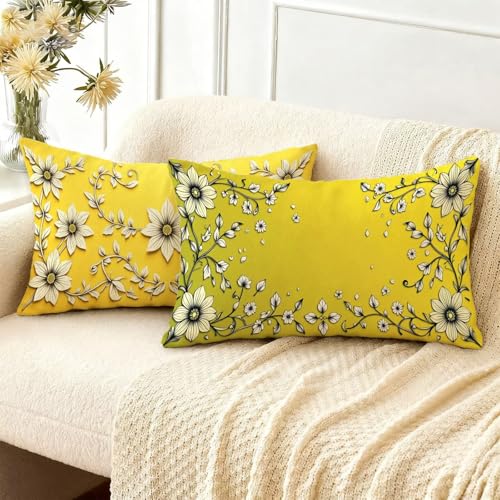 Housse coussin 70x90cm imperméable jaune à motif géométrique - 3