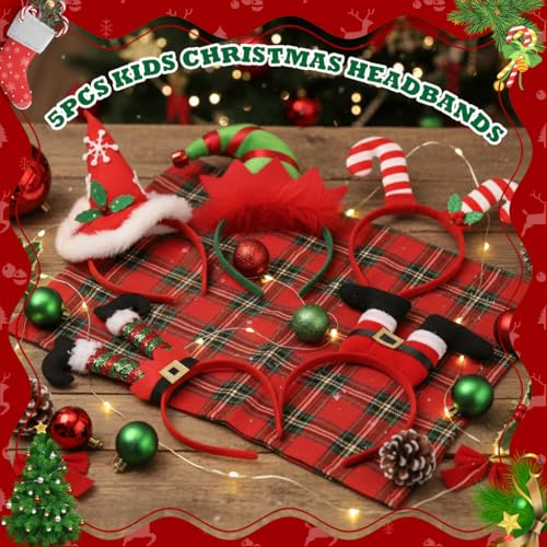 Image of PALAY 5Pcs Christmas Headbands for Kids Girls Women Cute Elf & Santa Xmas Hat Costume Headwear Christmas Decorations Accessories Holiday Party Favors for Women, Girls