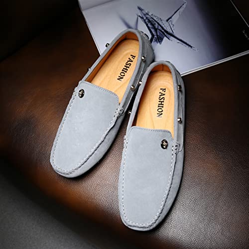 Mens Loafers Suede Vamp with Rivet Stitching Details Genuine Leather Round Toe Comfortable Lightweight Anti-Slip Fashion Slip-on2