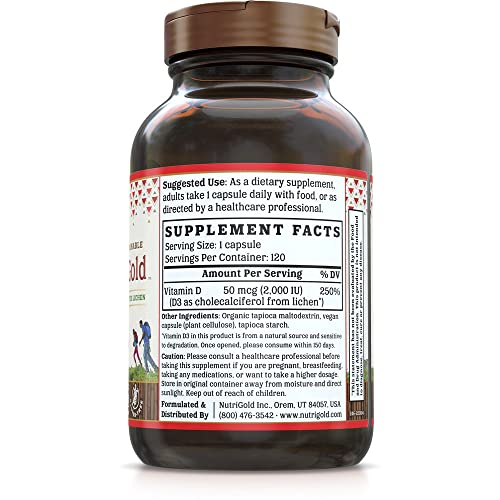 Vitamin D3 Gold 2000 IU - 120 vegan capsules [2000 IU] | Whole-food D3 (from lichen) - Thumbnail 6