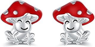 Mushroom Frog Earrings for girls Hypoallergenic 925 Sterling Silver Cute Animal kids stud Earring Tiny Frog Mushroom Stud Earrings Jewelry Gifts for Women Teen Girls, Sterling Silver, sterling silver