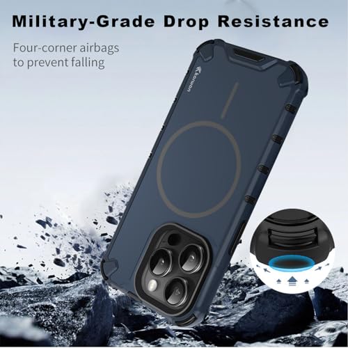 Image of KARWAN Tough Shockproof Back Case Cover Compatible with iPhone 14 Pro Dual Layer Armor Protection with Matt Finish,Edge Guard Bumper Heavy Duty Cover with Magnetic MagEase Wireless Charging (Blue)