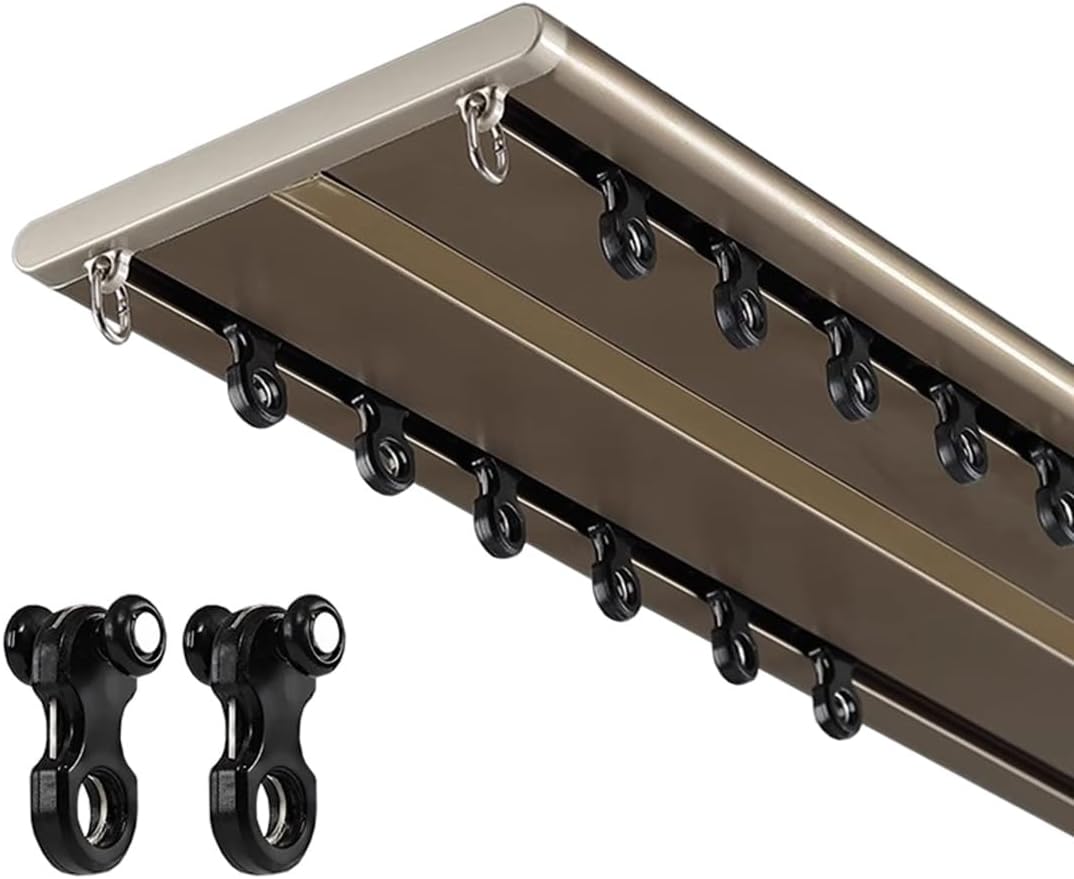 Luxury Double Track Curtain Rod Silent Aluminum Alloy Ceiling Mounted Room Divider for Home Decor Bedrooms Gold Finish 1.9m (6.2ft)