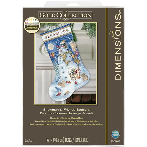 Dimensions Gold Collection Counted Cross Stitch 'Snowman & Friends' Personalized Christmas Stocking Kit, 18 Count White Aida, 16"