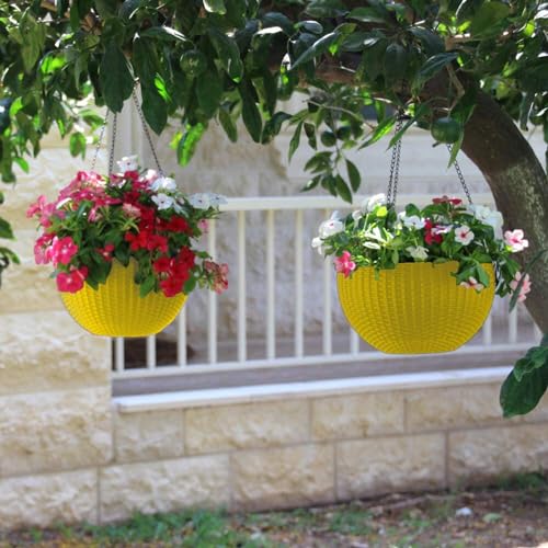 Image of Go Hooked Hanging Pots | Yellow | 7.1 Inch Diameter | 4.8 Inch Height | 3 mm Thickness | 13 Inch Chain | 6 Pieces