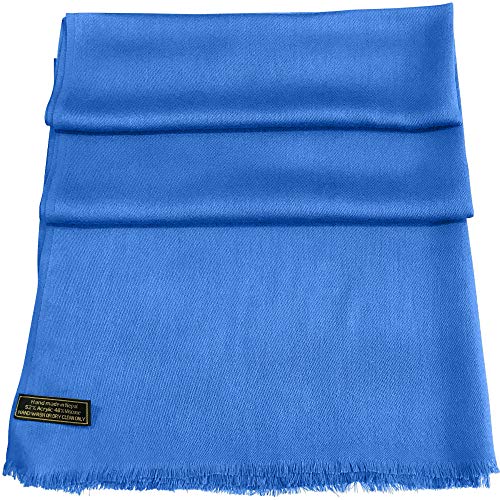 CJ Apparel Blue Solid Color Fringe Design Nepalese Shawl Seconds Scarf Wrap Stole Throw Head Wrap Pashmina Hand Made in Nepal New4