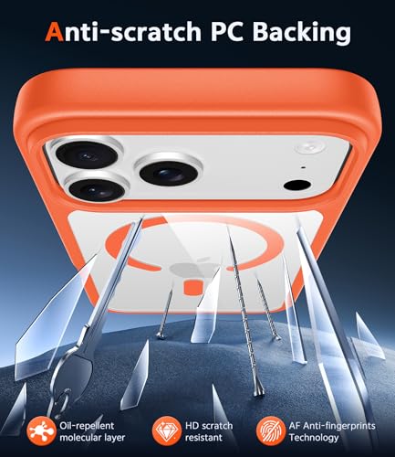 Image of FNTCASE for iPhone 17 Pro-Max Case: Clear Magnetic Phone Cases with Screen Protector Compatible with Magsafe Slim Anti Yellowing Rugged Shockproof Protective Transparent Cell Phone Cover (B-Orange)