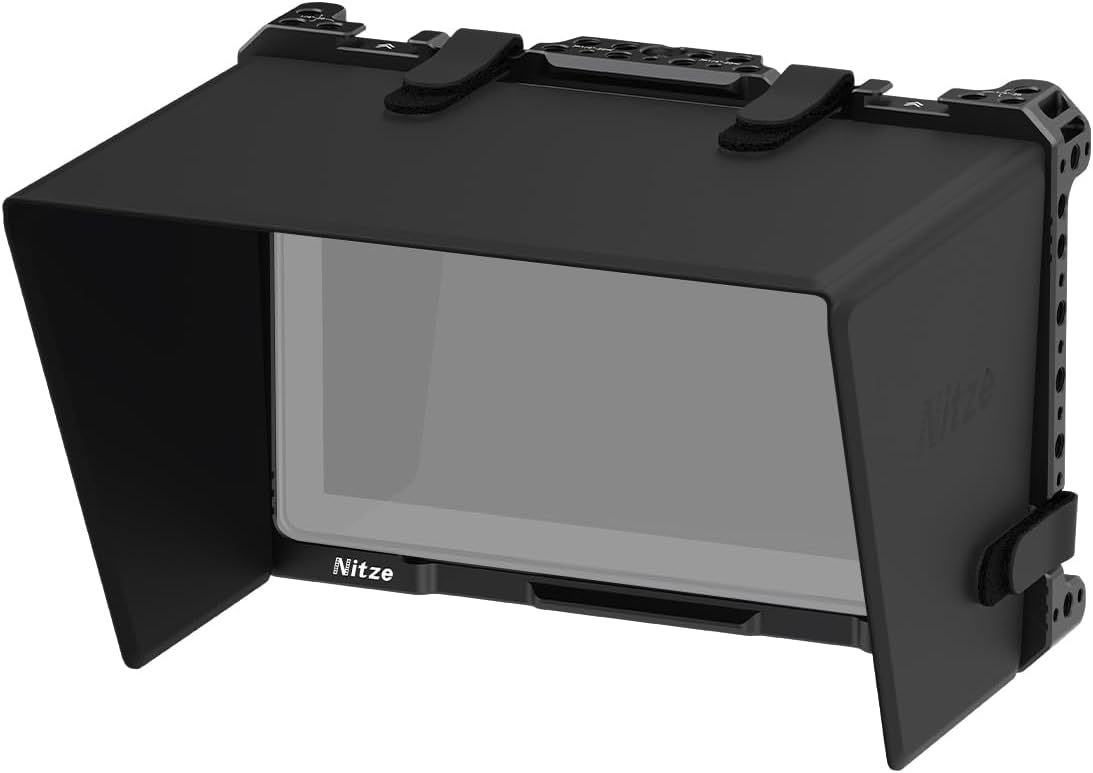 Nitze Cage for OSEE G7 Pro 7 Inch Monitor, with PU Leather Sunhood, Built-in Dual NATO Rails and Cold Shoes - JT-OE02B