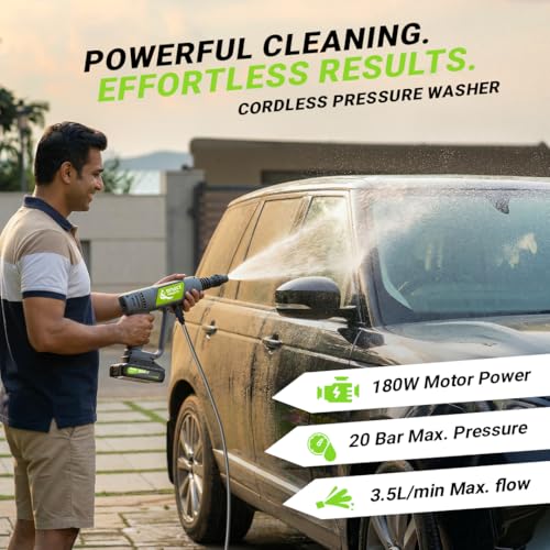 Image of DYLECT AirWash Go Cordless Pressure Washer Gun, Battery-Operated High Pressure Car Washer with Adjustable Nozzle, Foam Spray, 5m Hose | Reliable Power for Car, Bike & Home Cleaning (Dark Grey)