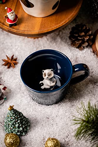 Image of DIHOclub Racoon Ceramic Cup Hidden 3D Animal Inside Mug,Cute Cartoon Handmade Figurine Mugs,Holiday and Birthday Gift for Coffee Milk Tea Lovers,12 OZ(Dark Blue)