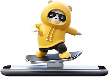 REWOP Skateboarding Panda Car Dashboard Figurines –Auto Sliding Motion Decor, Cool Sliding Car Accessory, Fun Car Interior Decoration Accessories (Yellow) - image, photos