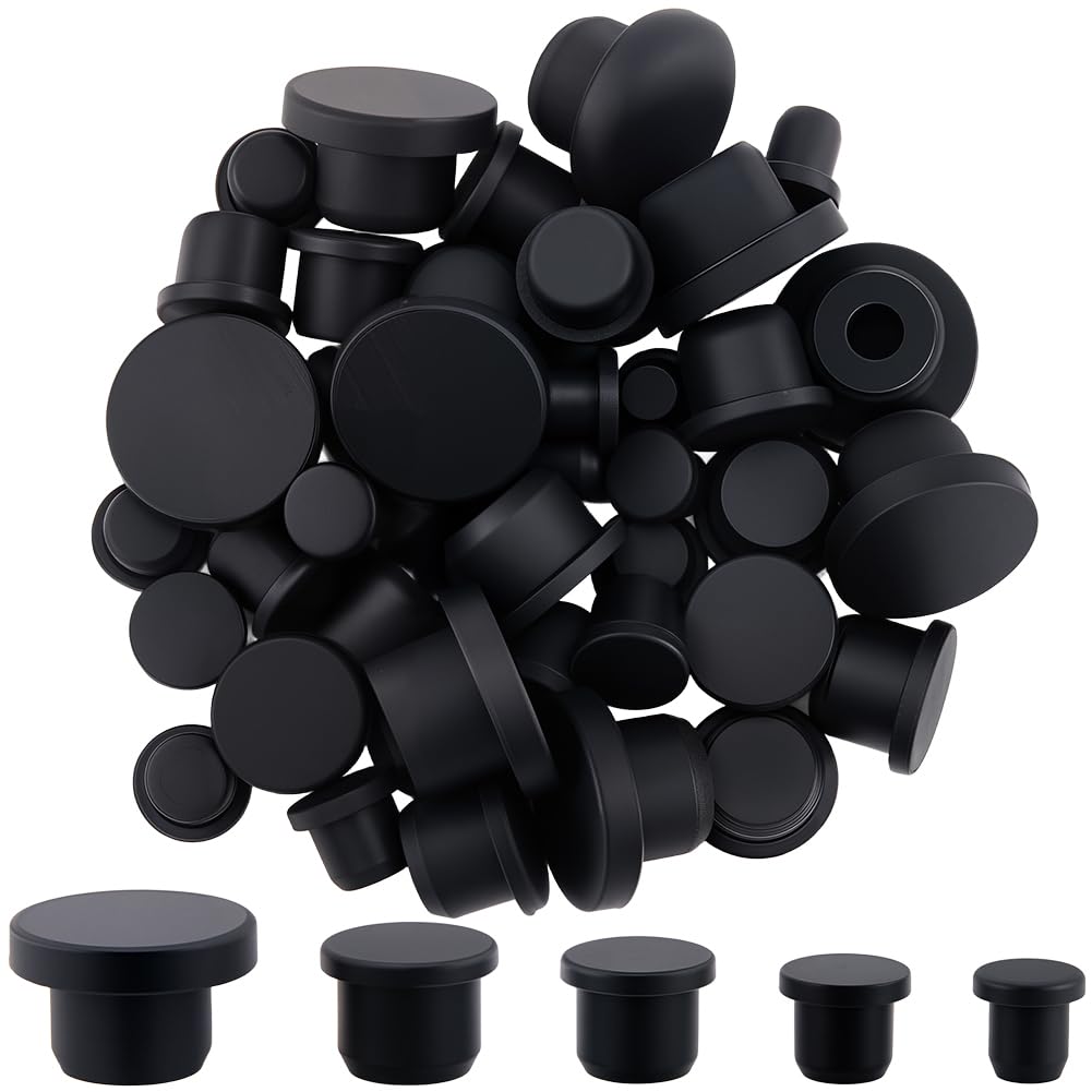 GORGECRAFT 50Pcs Salt and Pepper Shakers Stopper 7.5-15mm Inner Diameter Black Silicone Stopper Tube Seal Plug Reusable Waterproof Replacement Insert Hole Plug End Covers for Bottles Pipes Flower Pots
