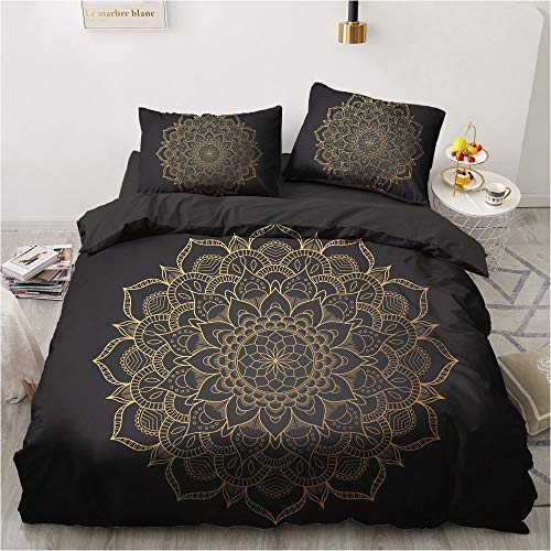 Luowei Boho Bettwäsche 135x200 Schwarz Gold Mandala Muster Bettwäsche Set...