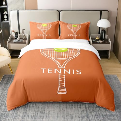 3 Pieces Boys Girls Tennis Duvet Cover 100% Cotton Full,Outdoor Sport Cartoon Tennis Racket and Ball Comforter Cover with Zipper Closure,3D Ball Pattern Watercolor Sport Bedding (Not Comforter)