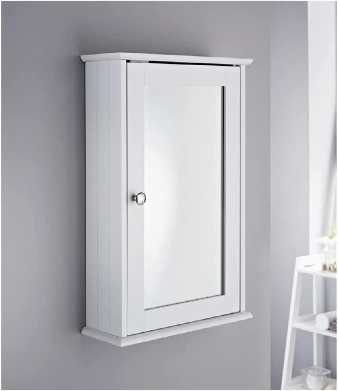 Saxony® Bathroom Slim Single Door Mirrored Cabinet Bathroom cupboard Wall Mounted wooden Modern Storage Unit with Internal Shelf and Display Shelf White