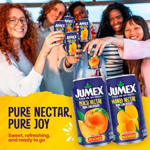 Image of Jumex Mango Nectar Juice & Peach Nectar - Made with Fresh Fruit Puree - Tropical Fruit Juice Concentrate for Smoothie Mix, Cocktail Mixers & Kids Beverages - 11.3oz, 12 Pack Canned Drinks