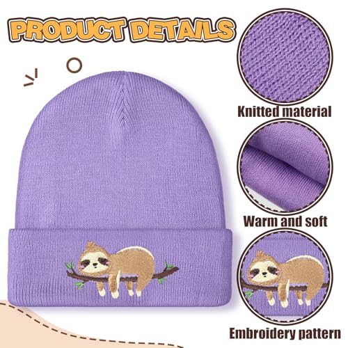 Hicarer Beanie Winter Hat for Women Cute Sloth Highland Cow Embroidered Beanie Winter Hat for Sloth Highland Cow Lovers Gifts2