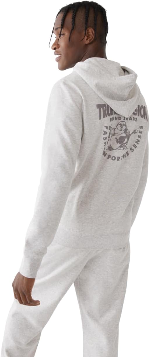 True Religion Men’s Puff Print Core Zip Up Hoodie for Men – Y2K Graphic Hoodie, Mens Hoodies with Oversized Graphic - Image 4