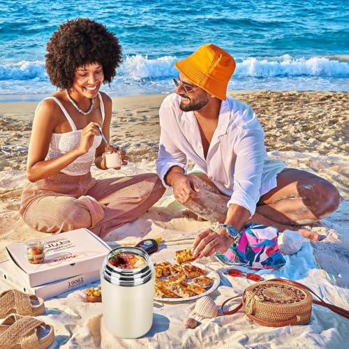 Image of Insulated Lunch Box 500ml Stainless Steel Food Jar | Leak Proof Thermal Tiffin for Hot & Cold Food | Vacuum Lunch Container with Spoon | Office School Travel (White, 1 Compartment)