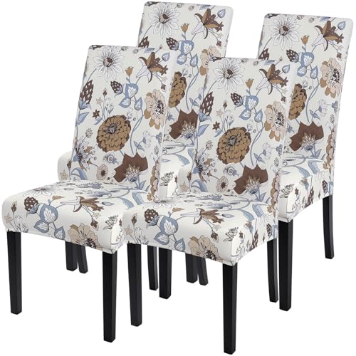 Image of SearchI Printed Dining Room Chair Covers Set of 4, Stretch Kitchen Chair Covers Washable Parsons Chair Slipcover Removable Dining Chair Protectors for Hotel,Ceremony(Big Flower)