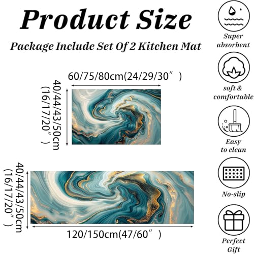 Tapis de cuisine lavable vert émeraude et feuille d'or
