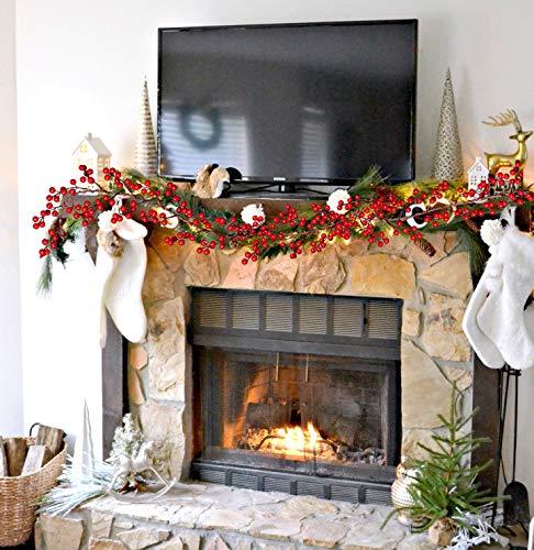 image for DearHouse Red Berry Christmas Garland, 6FT Artificail Garland Indoor O
