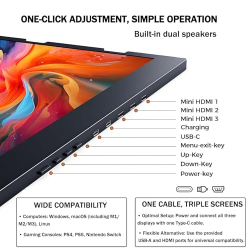 Image of 15.6 inch FHD 1080P Laptop Screen Extender - Ultra-Slim Triple Portable Monitor with IPS Display, Built-in Speakers, Foldable Design for Mac & Windows Users