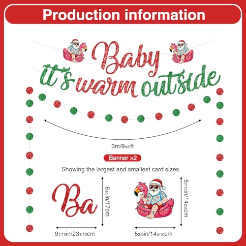 Image of Christmas July Decorations Baby It's Warm Outside Banner Hanging Swirls | Glitter Pre-strung Banner, Ready to Hang, Summer Tropical Decor Garland and Hanging Swirls, Thickened Cardstock Paper