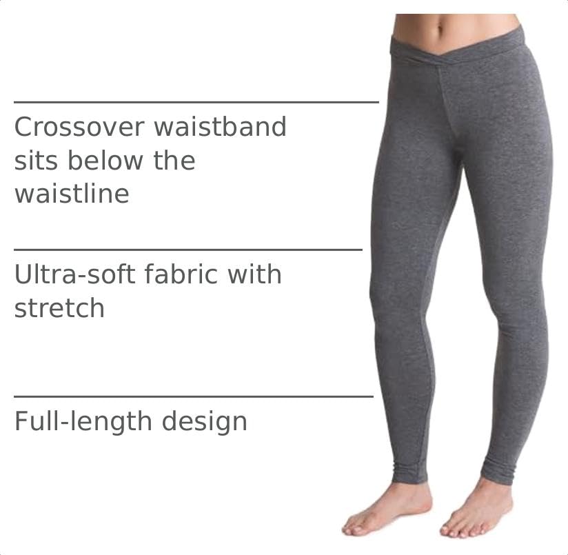 Image of Cuddl Duds Softwear with Stretch Leggings for Women - Soft Lightweight Base Layer Tights - Mid Rise Crossover Waistband