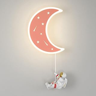 OEUBEQ Aplique de Pared Moderno, luz de Pared con Forma de Luna, para guardería, Astronauta, para niños, luz de Noche LED Moderna de Pared, Color Blanco, para Hombre, Rosa, para dormitori