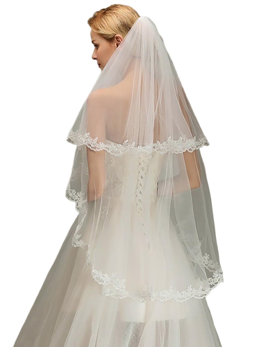 Voile De Mariée Mantille Longueur Bout Des Doigts (125cm) – Dentelle, Ivoire, Soie