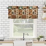 WTQPLNMCB Retro Bear Valances 54' W x 18' L - Rustic Woodland Wild Animal Kitchen Curtains Valance for Windows Rod Pocket Farmhouse Kitchen Decor Decorations