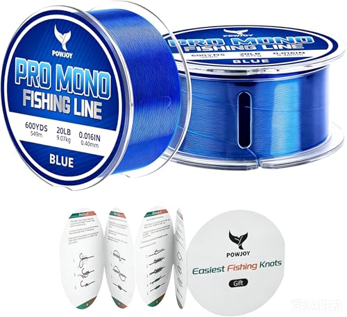 POWJOY 20lb Test Ice Blue Monofilament Fishing Line - 600 Yards, No Fade Technology & Tangle-Free...