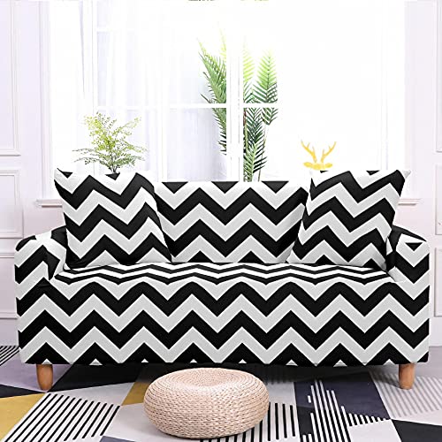 FANSU Housse de Canapé Extensible Imprimé à Chevron Rayures Géométriques, Housse de Canapé Universel Revêtement de Canapé avec Accoudoirs Couverture de...