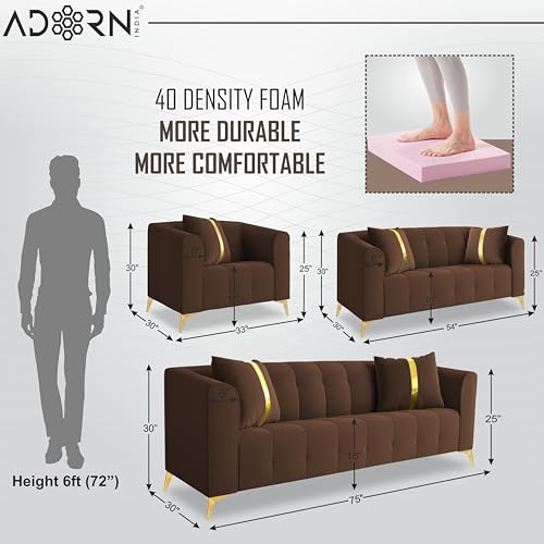 Image of Adorn India Premium Mystic - 3 Years Warranty - 3+2+1 Sofa Set Velvet Suede Fabric - Brown