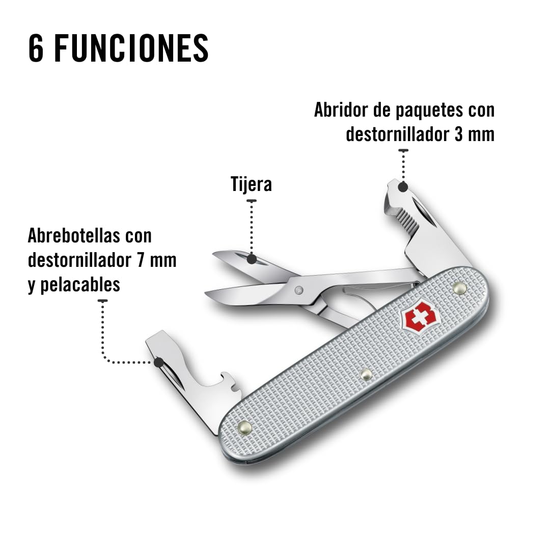 Victorinox Herramienta de bolsillo Companion Slim Alox, multiherramienta, 6 funciones, tijeras, abrepaquetes, destornillador, Hecha en Suiza, plateada